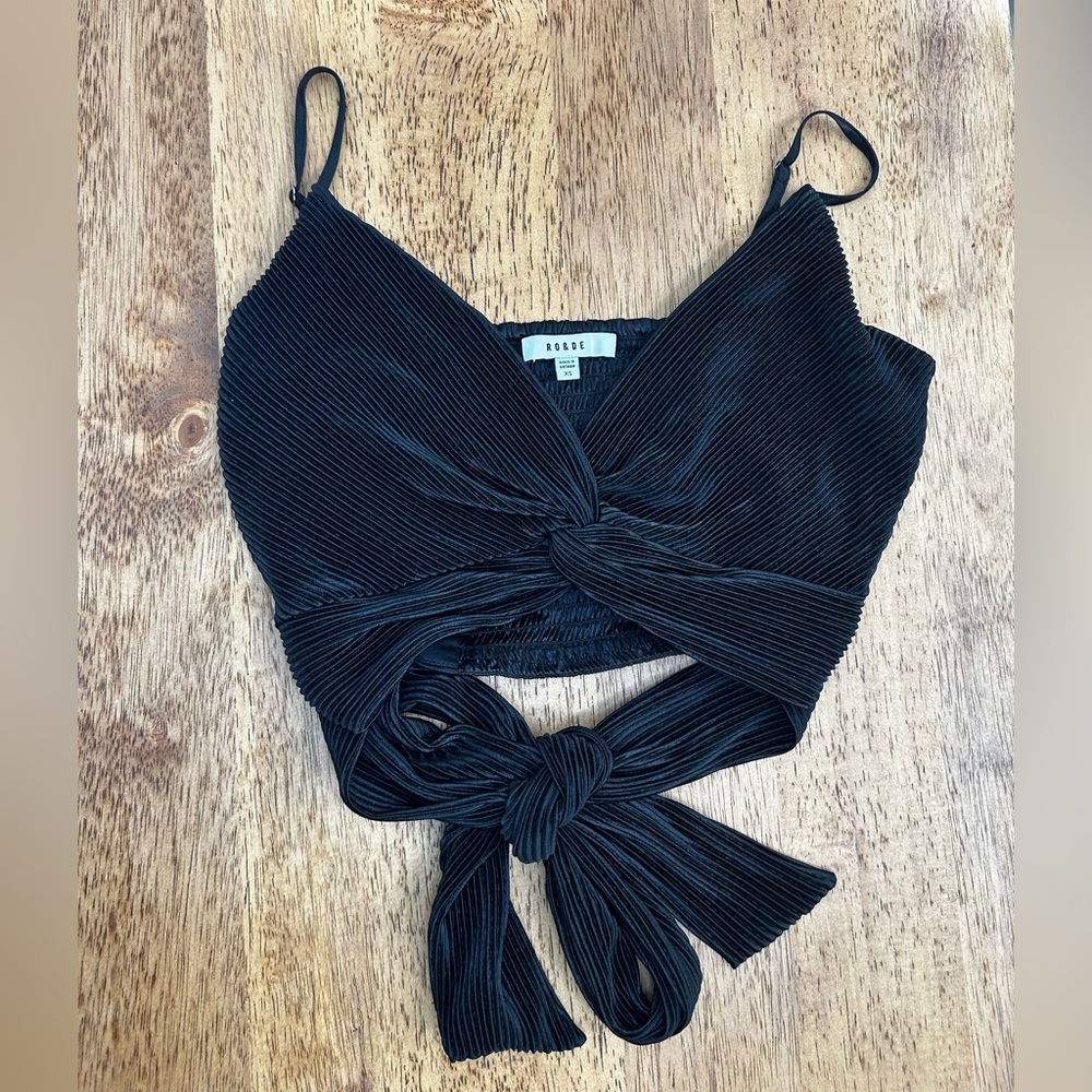 Ro & De Black Textured Wrap Crop Top